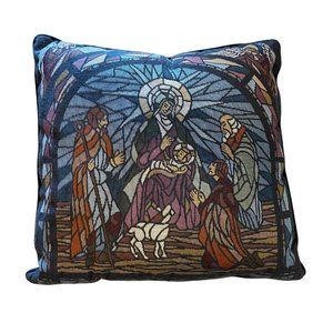 Christmas Holiday Decor Pillow Stained Glass Pattern Nativity Scene Holy Night
